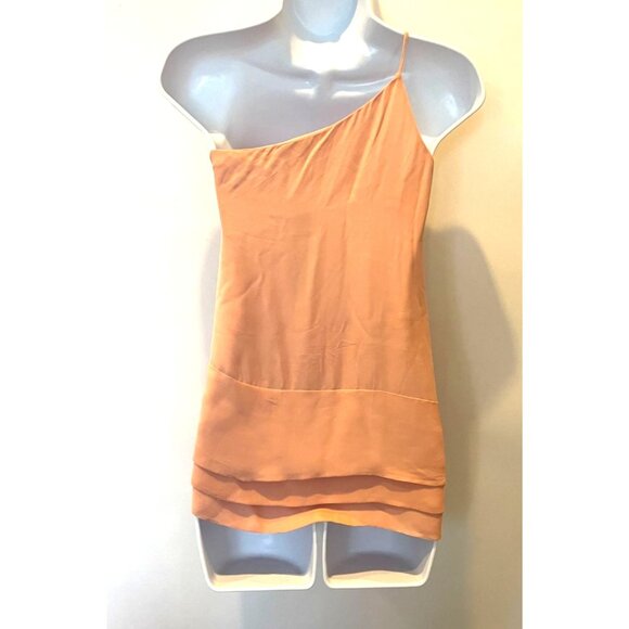 BCBGMaxAzria Blush Pink One Shoulder 100% Silk Ruffle Blouse Top Size S - Picture 6 of 15